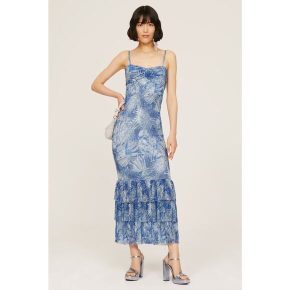 Mia Vesper Dresses & Skirts - Mia Vesper Frond Mermaid Blue Printed Sleeveless Chiffon Maxi Dress Size Small